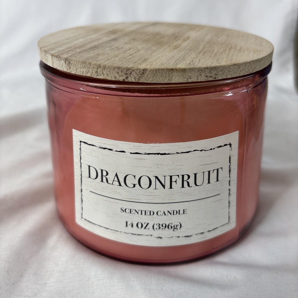 Dragonfruit Scented Jar Candle Pink Glass Jar Fruit Theme 14 oz Single